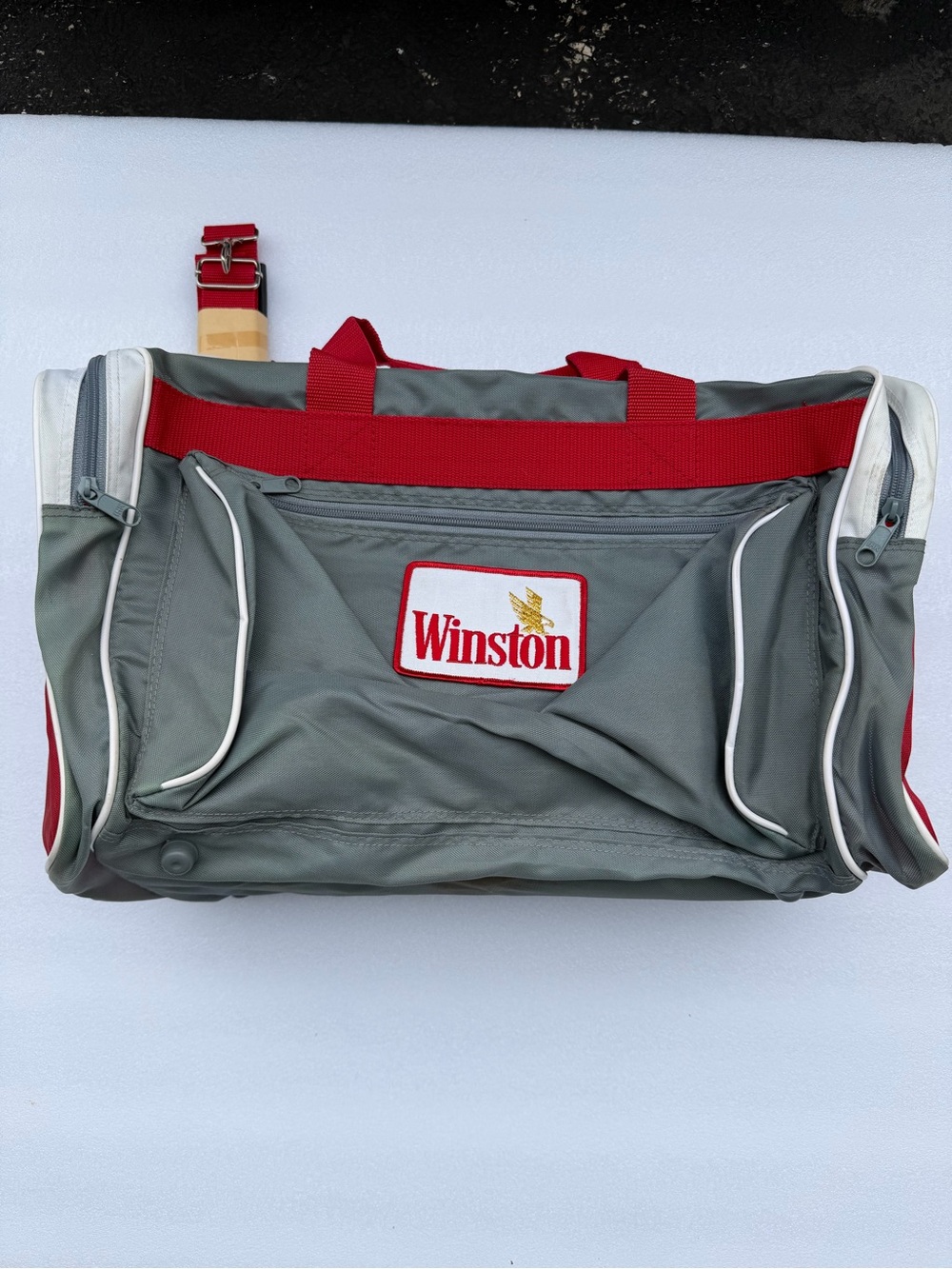 Vintage Winston Cigarettes Gray and Red Duffel Bag Adjustable Strap